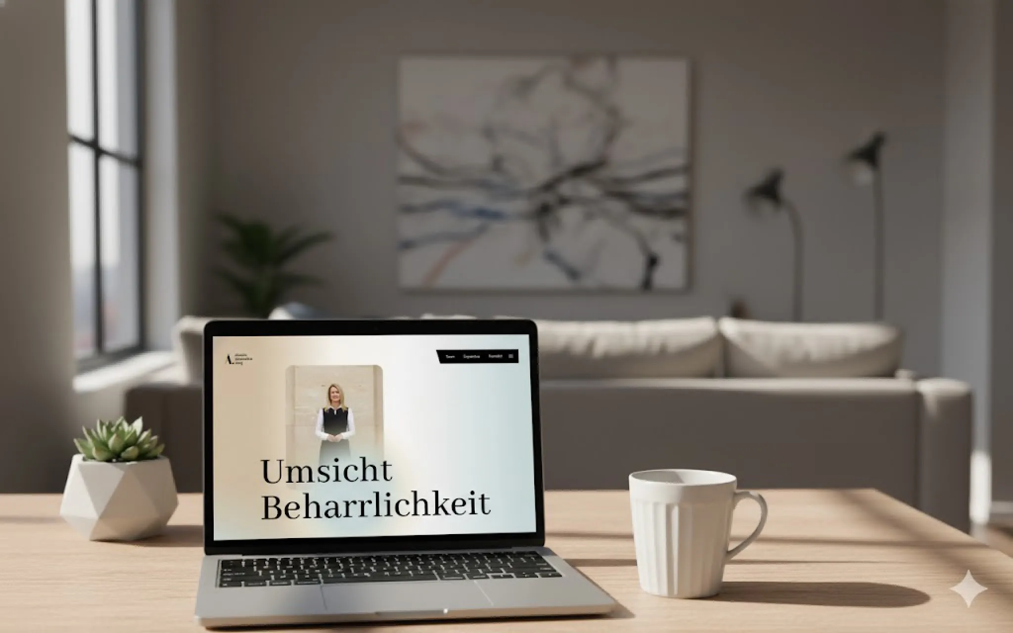 Website von Daniela Alexandra Lang auf einem Laptop in einem Wohnzimmer